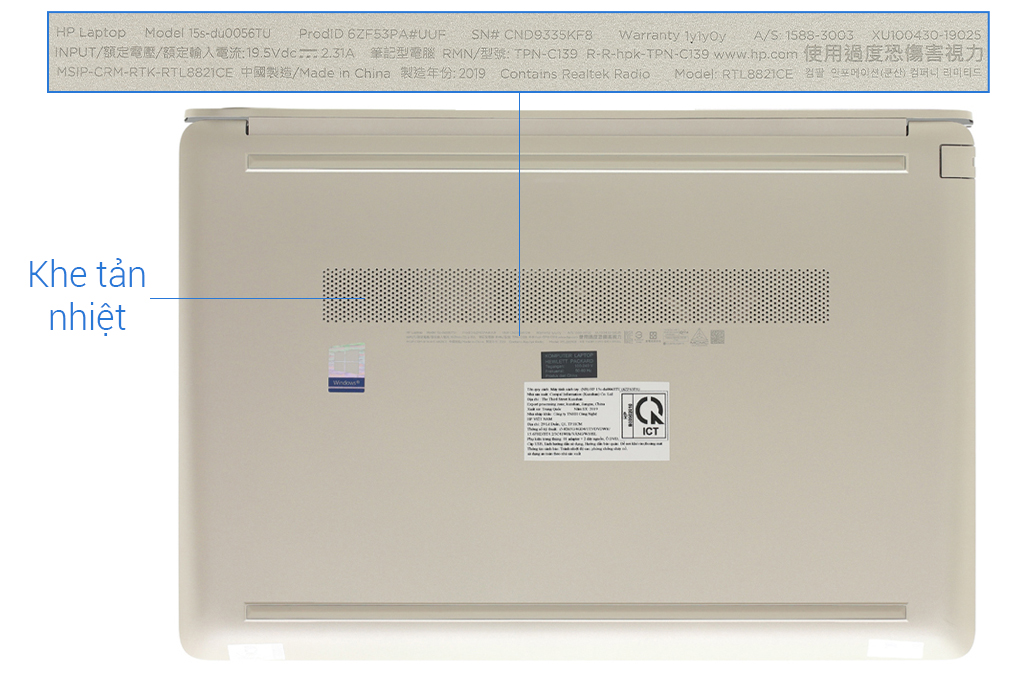 Laptop HP 15s du0056TU i3 7020U/4GB/1TB/Win10 (6ZF53PA) Màu Vàng