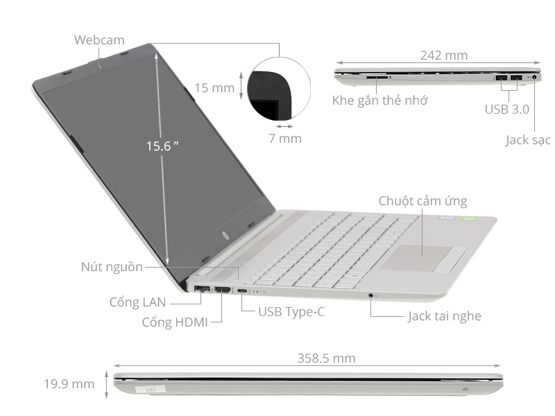 HP 15s du0054TU i3 7020U/4GB/1TB/Win10 (6ZF60PA)
