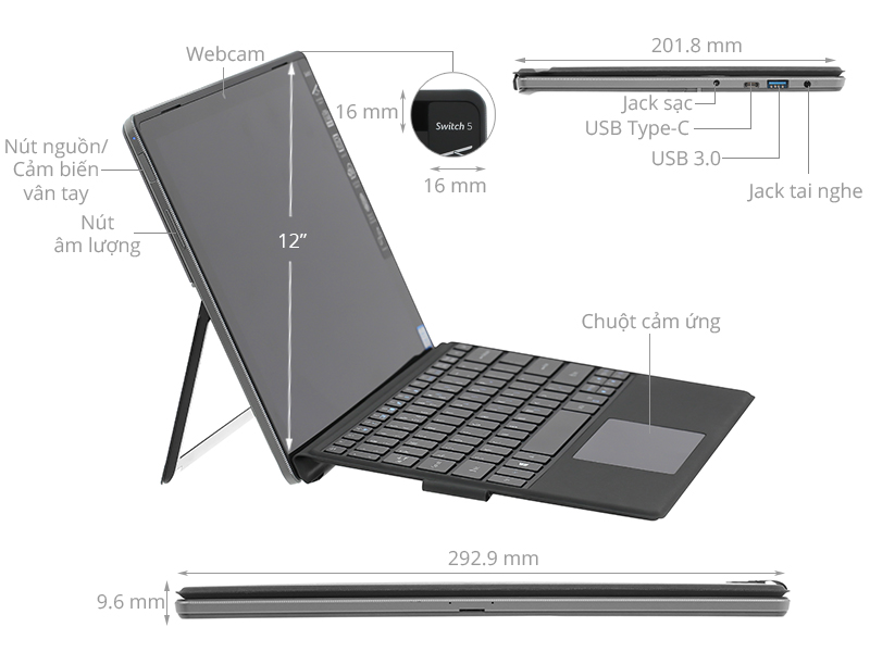 Acer Switch 5 SW512 52P 34RS i3 7130U/4GB/128GB/Touch/Pen/Win10 (NT.LDTSV.004)