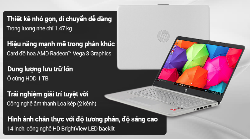 Laptop HP 14s dk0097au R3 3200U/4GB/1TB/Win10 (7VH92PA)