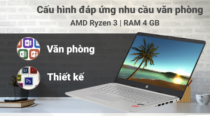 Laptop HP 14s AMD Ryzen 3 có cấu hình đáp ứng nhu cầu văn phòng 