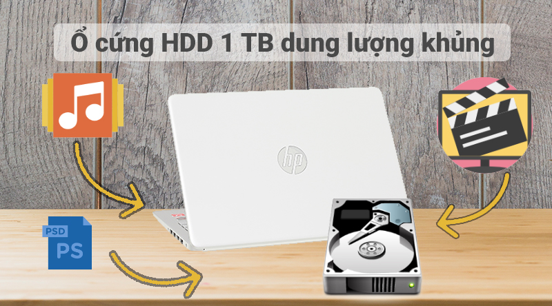 Laptop HP 14s AMD Ryzen 3 có ổ cứng HDD 1TB  