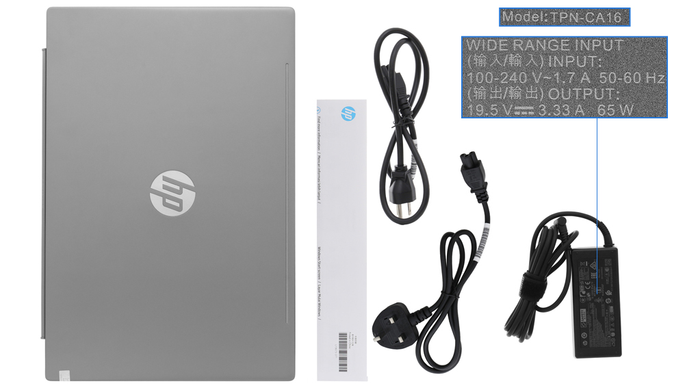 Bộ sản phẩm gồm: Dây nguồn ( 2 dây ) , Sách hướng dẫn, Thùng máy, Sạc Laptop HP