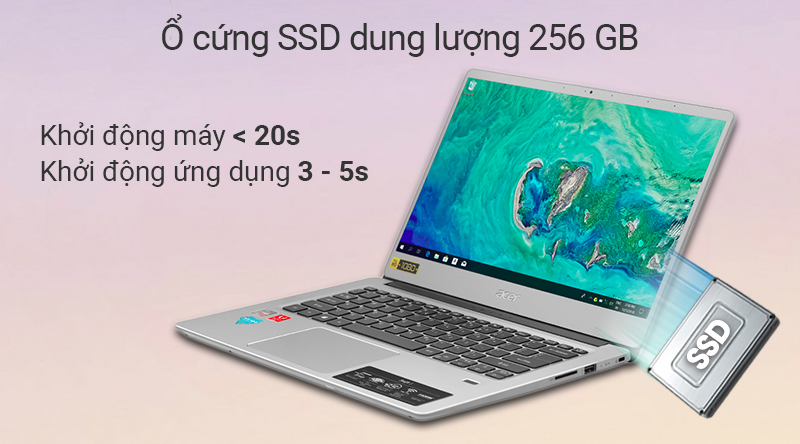 Laptop Acer Swift 3 có ổ cứng SSD dung lượng 256 GB