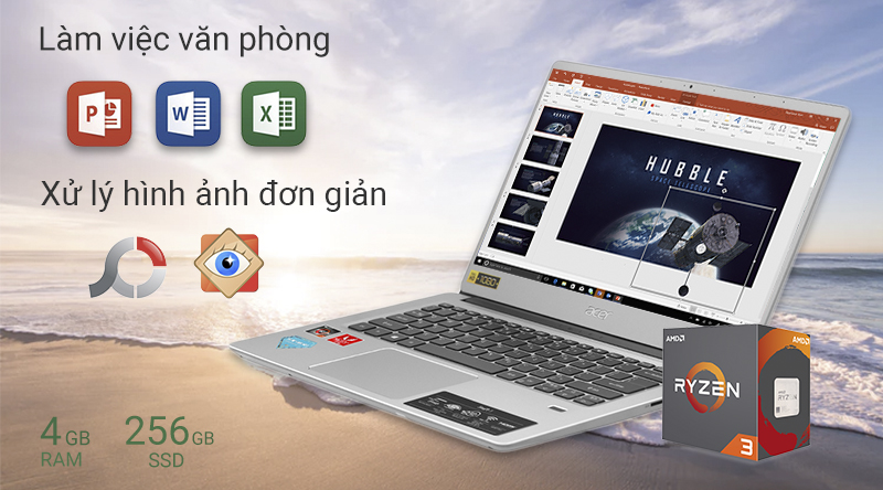 Acer Swift 3 SF314 sử dụng CPU AMD Ryzen 3 kết hợp với RAM 4 GB