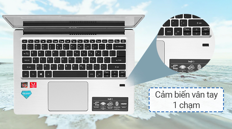 Acer Swift 3 SF314  tích hợp sẵn cảm biến vân tay
