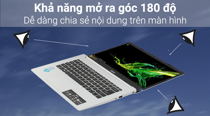 Laptop Acer Aspire A514 52 54L3 có thể mở ra góc 180 độ.