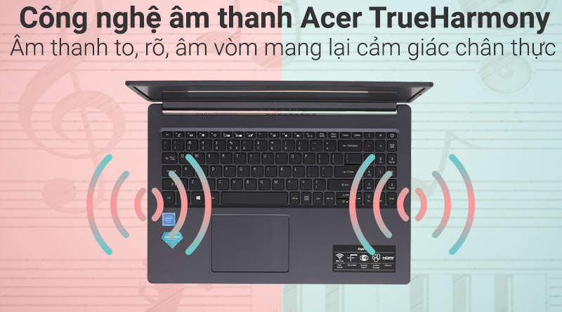 Laptop Acer Aspire A315 34 C2H9 có chất lượng âm thanh to, rõ.