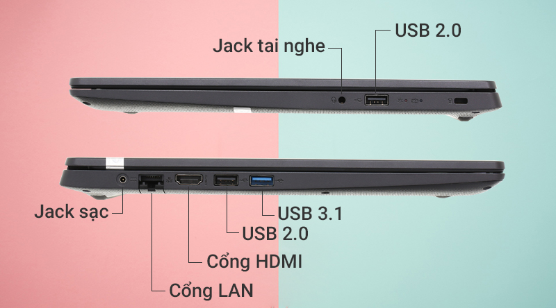 Laptop Acer Aspire A315 34 C2H9 có nhiều cổng kết nối tiện lợi.