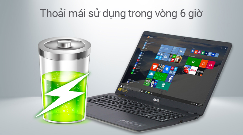 Laptop Acer Aspire 3 có thể sử dụng đến 6 giờ sử dụng liên tục