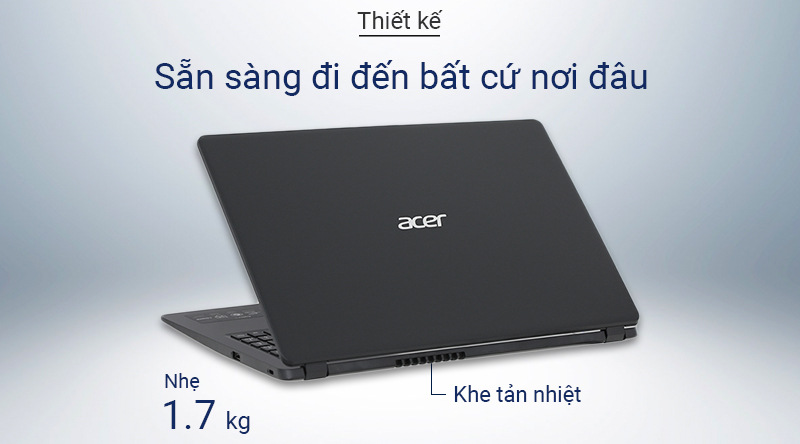 Laptop có thiết kế gọn nhẹ với trọng lượng 1.7 kg