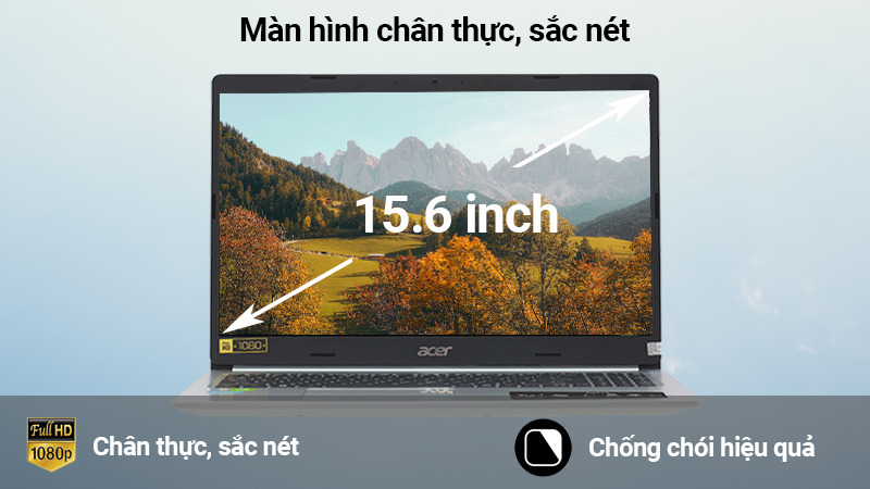 Laptop Acer Aspire A515 54G 51J3 có màn hình lớn chân thực, sắc nét