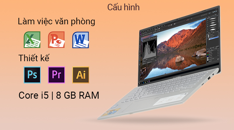 Laptop Asus VivoBook A412FA đáp ứng được nhu cầu văn phòng và đồ họa kĩ thuật. 