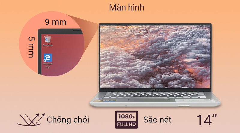 Laptop Asus VivoBook A412FA thể hiện mọi nội dung sắc nét, màu sắc tươi sáng.