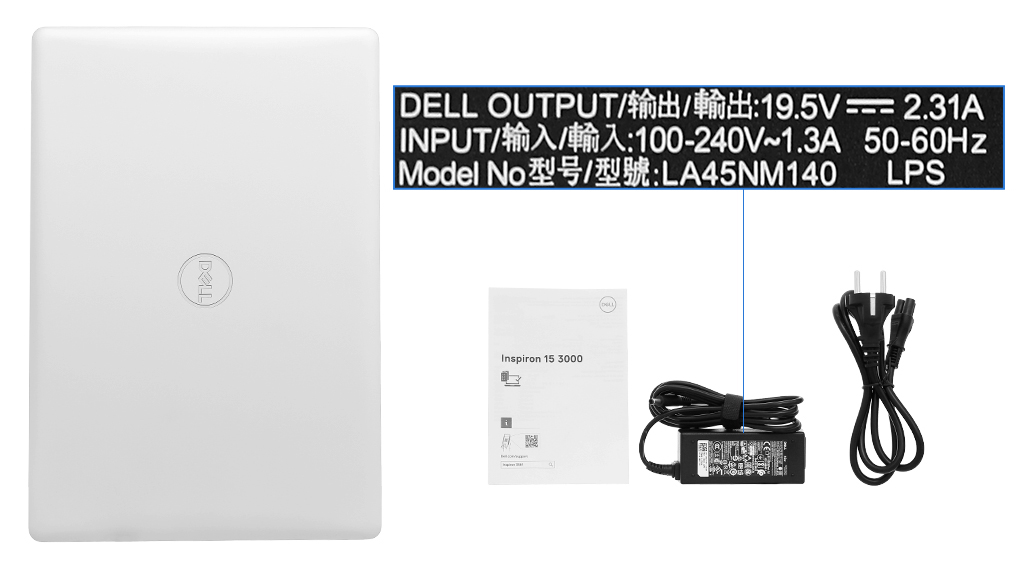 Bộ sản phẩm gồm: Sách hướng dẫn, Thùng máy, Sạc Laptop Dell
