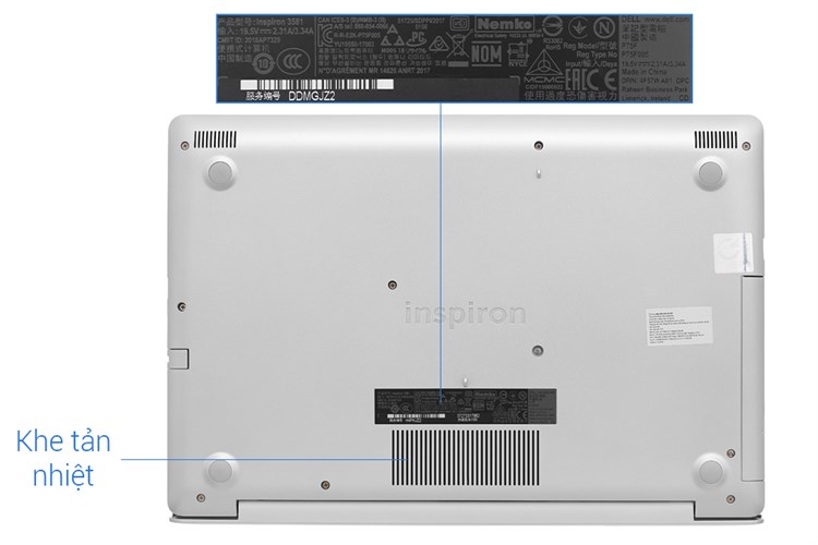Laptop Dell Inspiron 3581 i3 7020U/4GB/1TB/Win10 (P75F005N81A) Màu Bạc