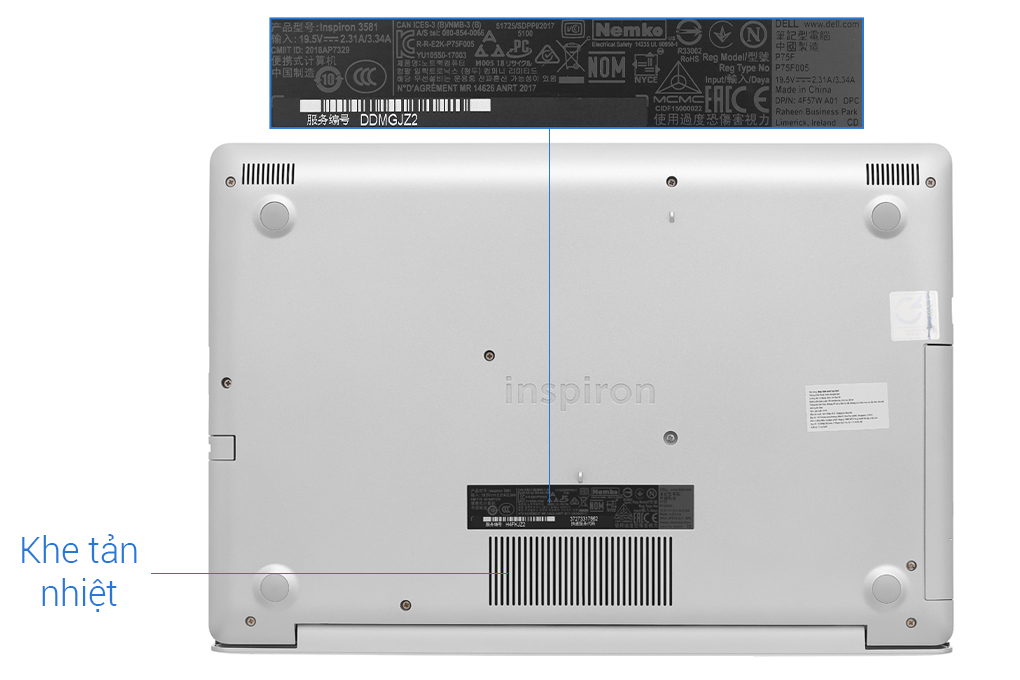 Laptop Dell Inspiron 3581 i3 7020U/4GB/1TB/Win10 (P75F005N81A) Màu Bạc