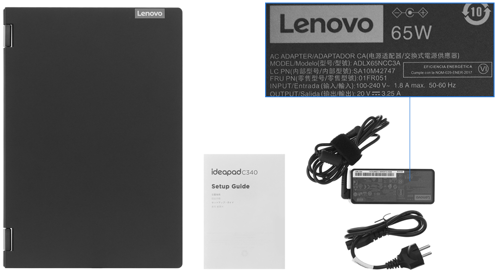 Bộ sản phẩm gồm: Sách hướng dẫn, Thùng máy, Sạc Laptop Lenovo
