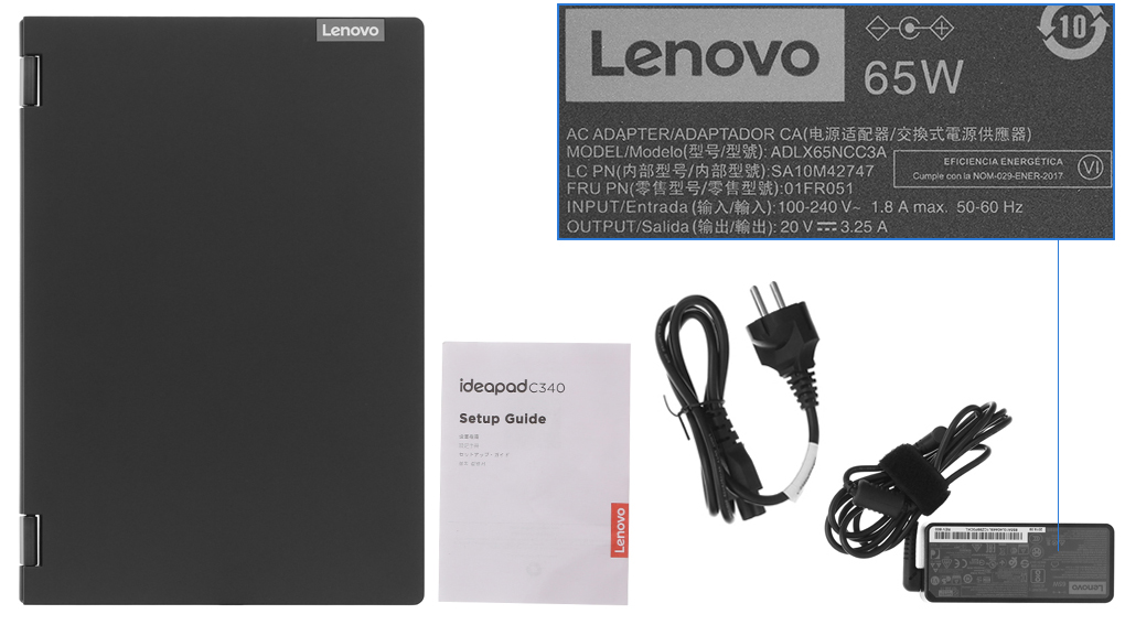 Bộ sản phẩm gồm: Sách hướng dẫn, Thùng máy, Sạc Laptop Lenovo