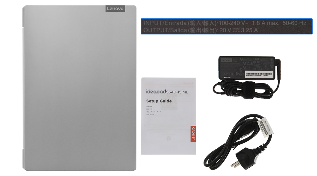 Bộ sản phẩm gồm: Sách hướng dẫn, Thùng máy, Sạc Laptop Lenovo