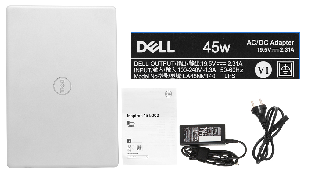 Bộ sản phẩm gồm: Sách hướng dẫn, Thùng máy, Sạc Laptop Dell