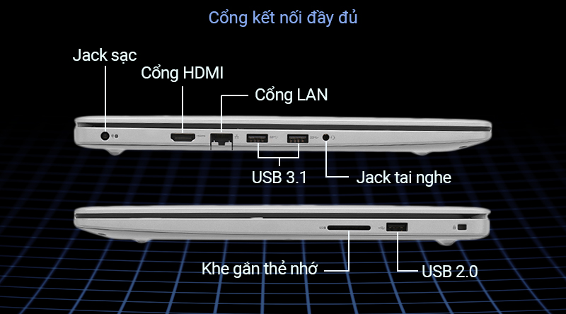 Laptop Dell Inspiron 5593 thoải mái kết nối với các thiết bị đi kèm.