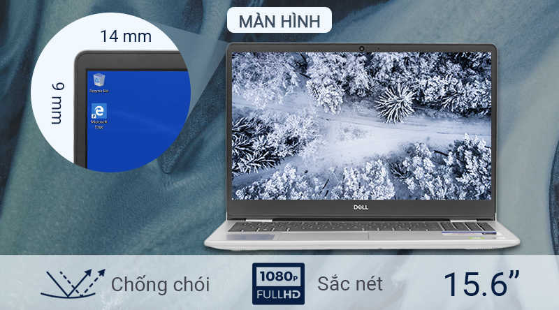 Laptop Dell Inspiron 5593 với màn hình góc nhìn rộng, chóng chói hiệu quả