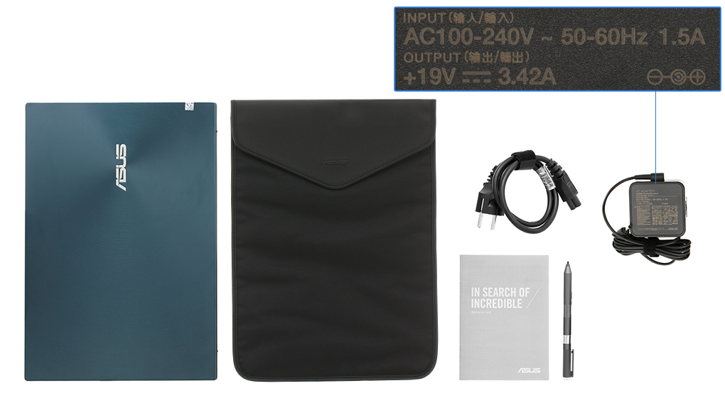 Bộ sản phẩm gồm: Sách hướng dẫn, Bao da, Bút cảm ứng, Thùng máy, Sạc Laptop Asus