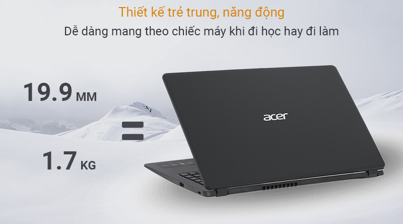 Laptop Acer Aspire A315 54 368N (NX.HM2SV.004) được thiết kế với phong cách hiện đại, trẻ trung
