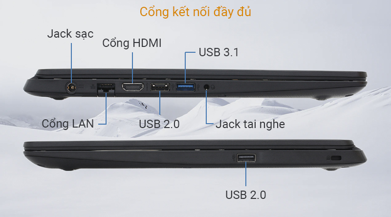 Laptop được trang bị đầy đủ các cổng kết nối phổ biến