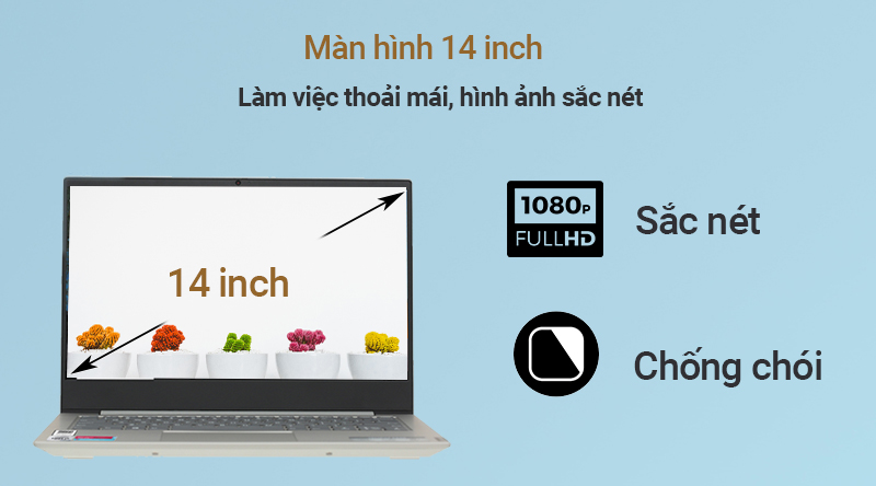 Lenovo IdeaPad S340 14IIL có màn hình Full HD, công nghệ màn hình chống chó