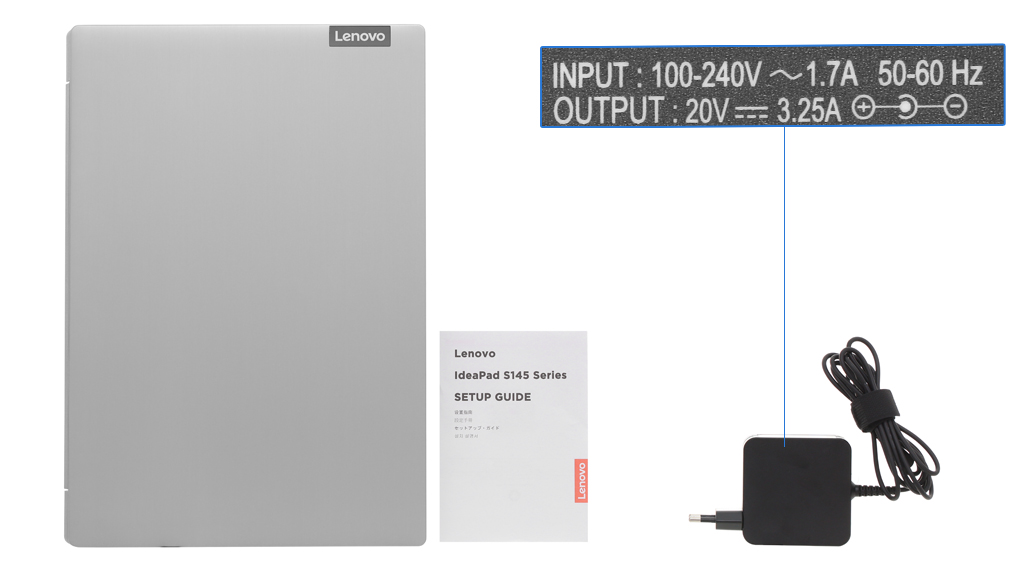 Bộ sản phẩm gồm: Sách hướng dẫn, Thùng máy, Sạc Laptop Lenovo