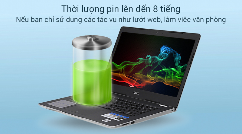 Laptop Dell Inspiron 3493 có thời lượng sử dụng thực tế khoảng 8 - 9 giờ 