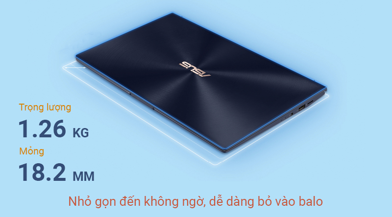 Asus ZenBook UX434FL là mẫu laptop mỏng nhẹ được hoàn thiện bởi những vân kim loại đồng tâm