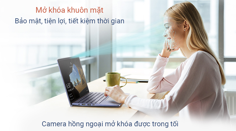 Asus ZenBook UX434FL với camera hồng ngoại cao cấp, nhận diện nhanh chóng khuôn mặt bạn ngay cả khi thiếu sáng
