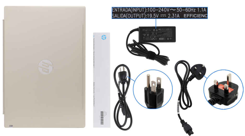 Bộ sản phẩm gồm: Dây nguồn ( 2 dây ) , Sách hướng dẫn, Thùng máy, Sạc Laptop HP