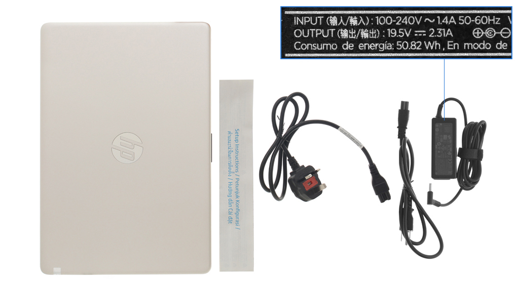 Bộ sản phẩm gồm: Dây nguồn ( 2 dây ) , Sách hướng dẫn, Thùng máy, Sạc Laptop HP