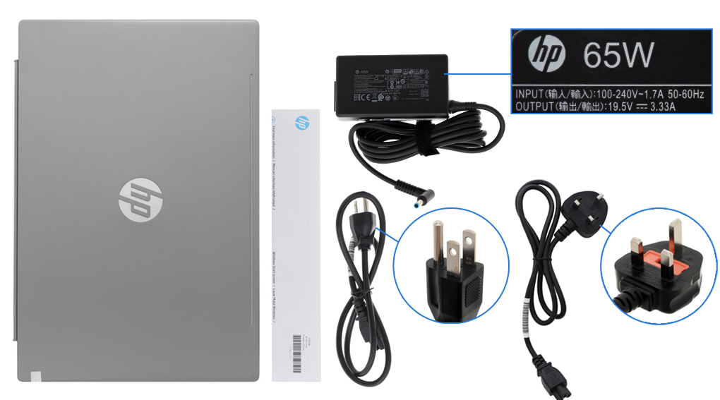 Bộ sản phẩm gồm: Dây nguồn ( 2 dây ) , Sách hướng dẫn, Thùng máy, Sạc Laptop HP
