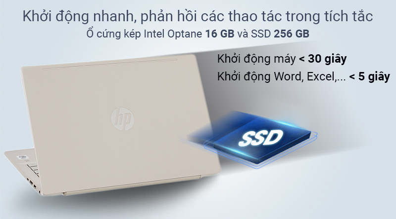 HP Pavilion sử dụng ổ cứng kép Intel Optane 16 GB và SSD 256 GB