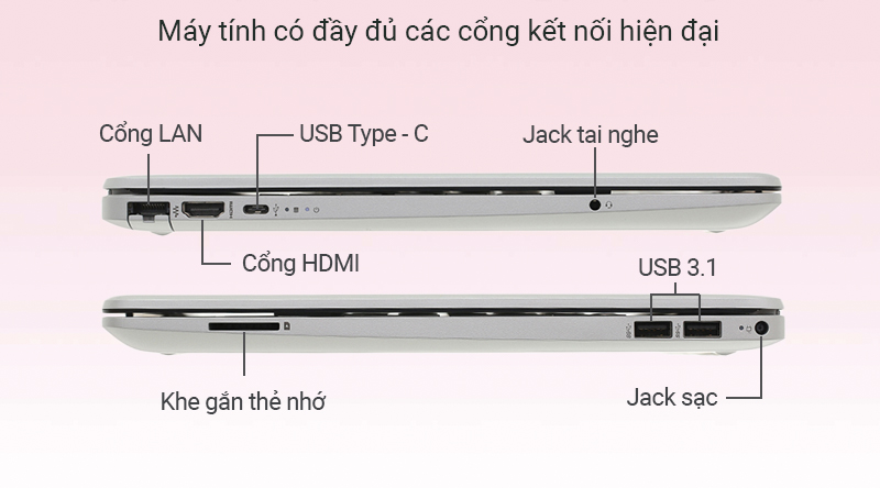 Laptop HP 15s du0116TU i3 trang bị đầy đủ các cổng kết nối