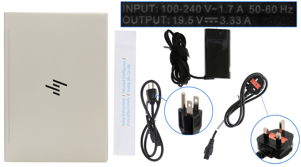Bộ sản phẩm gồm: Dây nguồn, Sách hướng dẫn, Thùng máy, Sạc Laptop HP