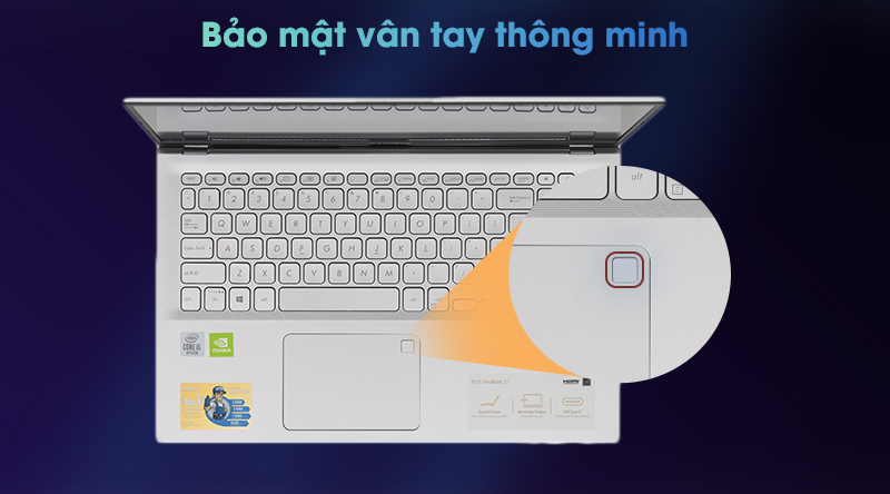 Cảm biến vân tay được đặt tích hợp với bàn di chuột