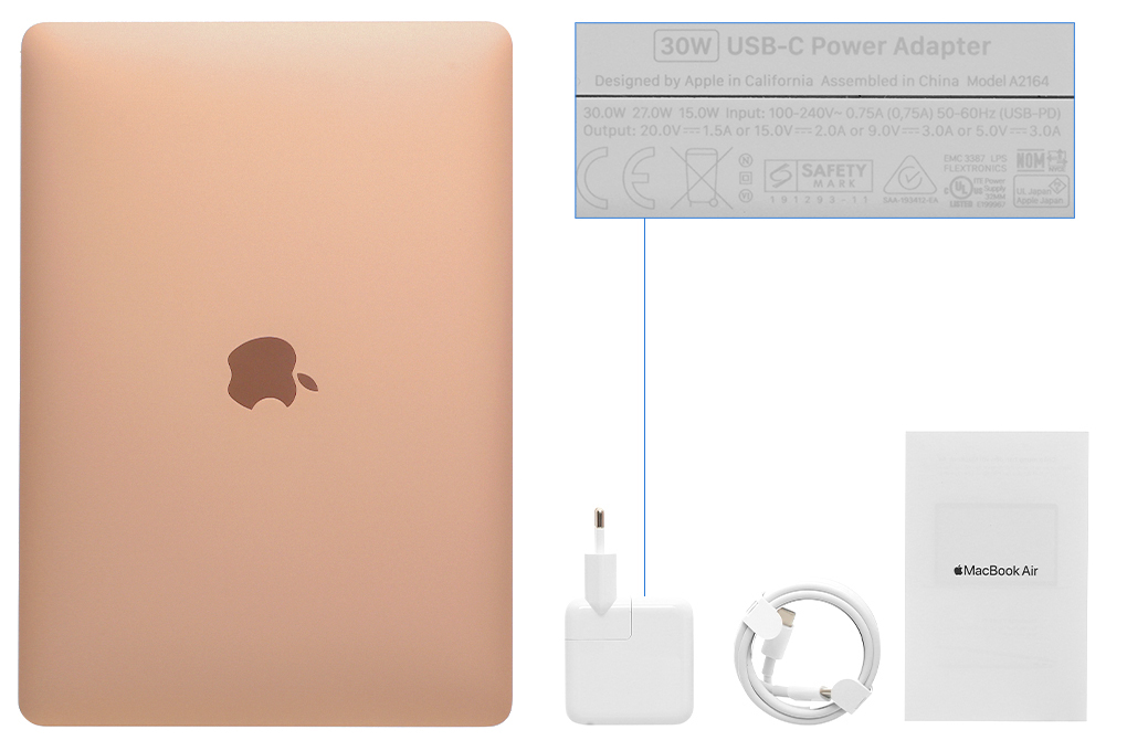 Bộ sản phẩm gồm: Sách hướng dẫn, Thùng máy, Cáp ( Type C ) , Sạc Laptop Apple