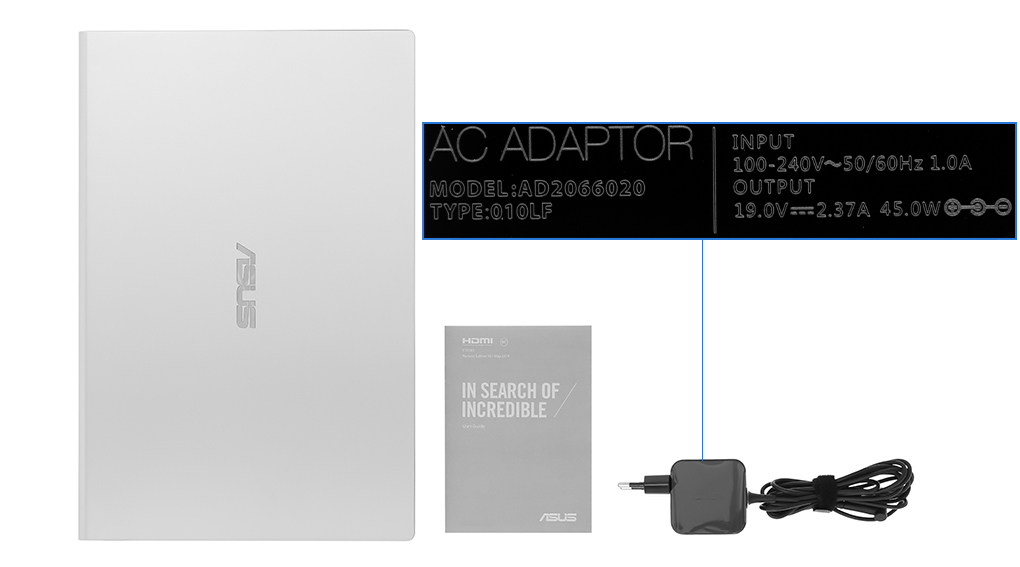 Bộ sản phẩm gồm: Sách hướng dẫn, Thùng máy, Sạc Laptop Asus