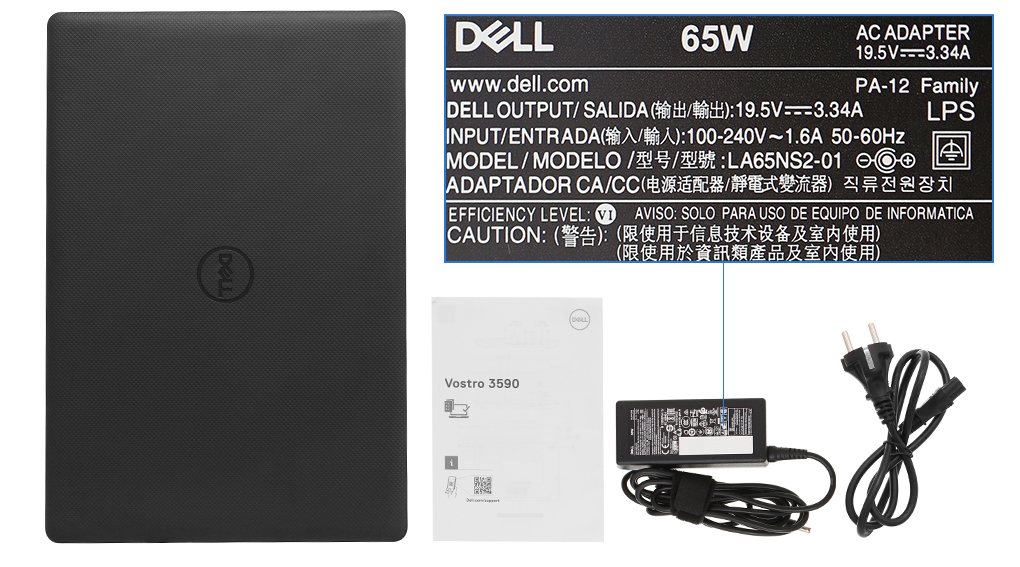 Bộ sản phẩm gồm: Sách hướng dẫn, Thùng máy, Sạc Laptop Dell