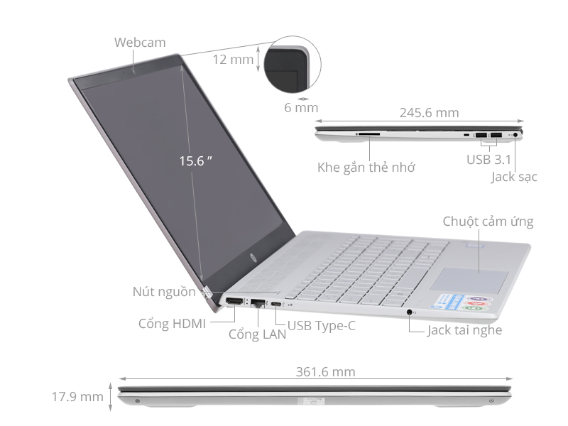 HP Pavilion 15 cs3010TU i3 1005G1/4GB/256GB/Win10 (8QN78PA)