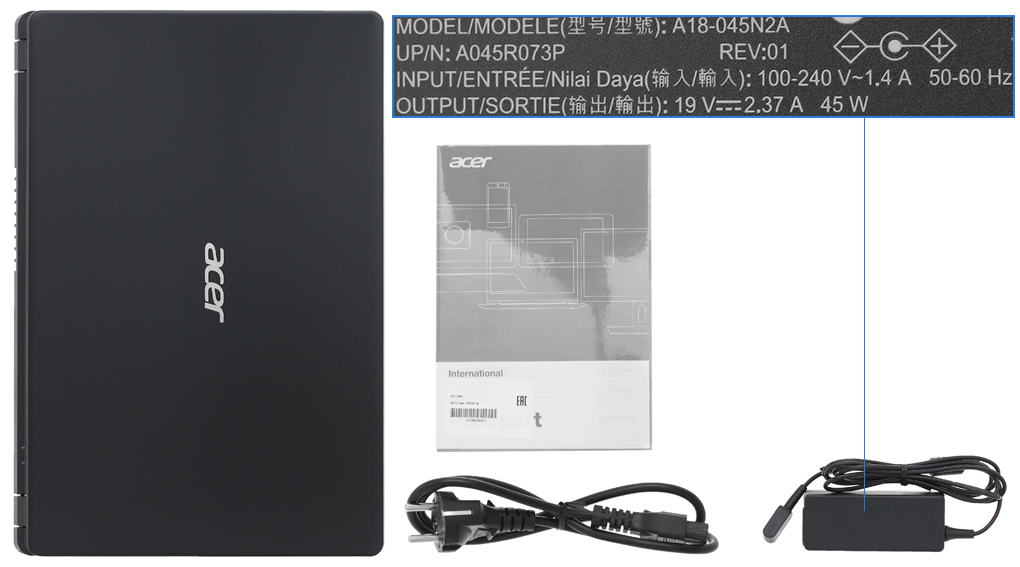 Bộ sản phẩm gồm: Sách hướng dẫn, Thùng máy, Sạc Laptop Acer