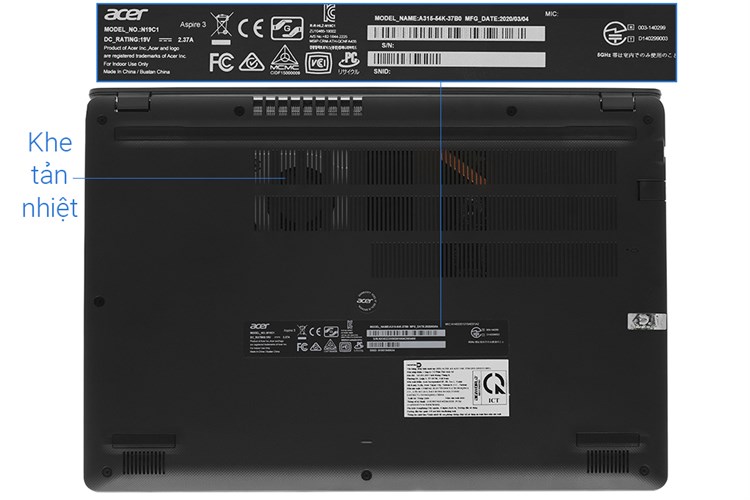 Laptop Acer Aspire 3 A315 54K 37B0 i3 8130U/4GB/256GB/Win10 (NX.HEESV.00D) Màu Đen