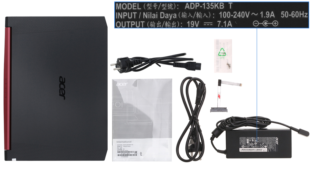 Bộ sản phẩm gồm: Sách hướng dẫn, Thùng máy, Sạc Laptop Acer