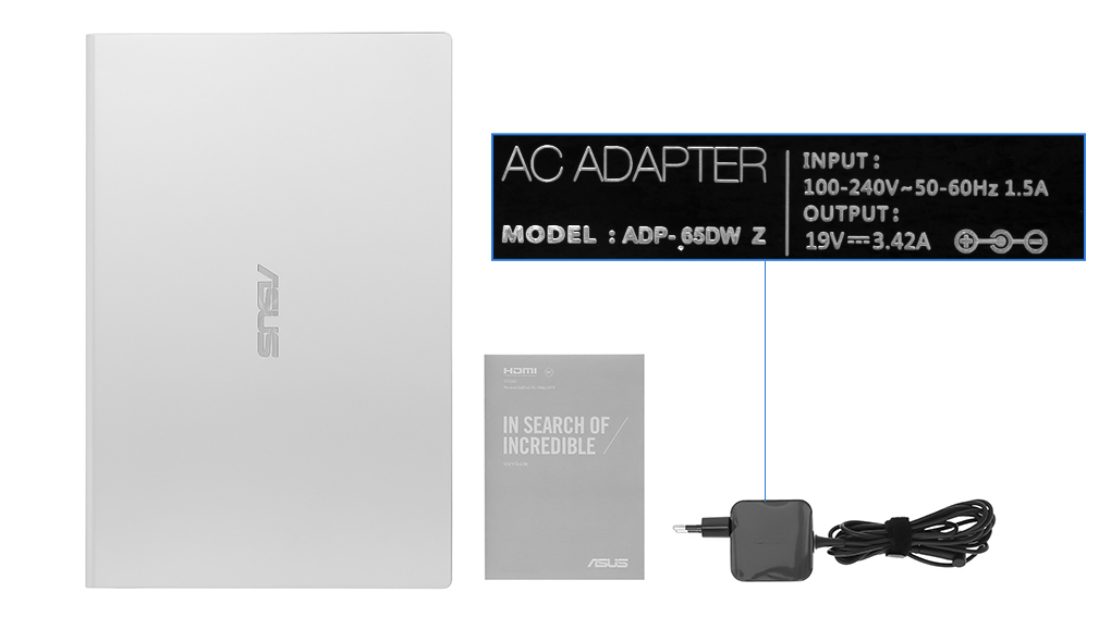 Bộ sản phẩm gồm: Sách hướng dẫn, Thùng máy, Sạc Laptop Asus